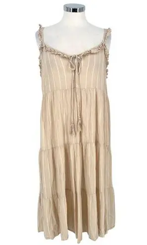Charlie Paige Beige Sleeveless Tiered Maxi Dress With Ruffle Details Size Small