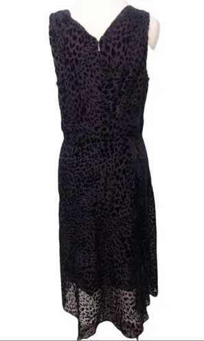 Elie Tahari Celeste Aubergine Purple Velvet Cheetah Print V-Neck Midi Dress 10