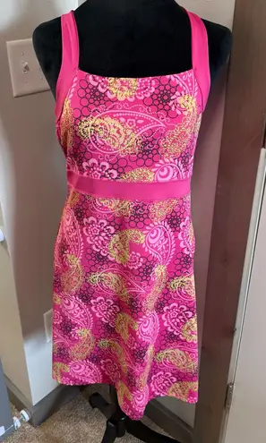 Soybu Athleisure Tennis Yoga Tank Dress Pink Floral Crisscross Strappy Stretch M