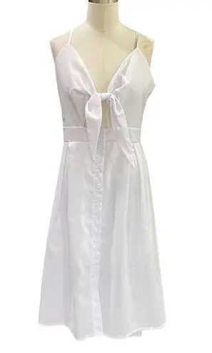 Wish  White V neck Swing Midi Dress bow & front Button NEW with TAGS Size large