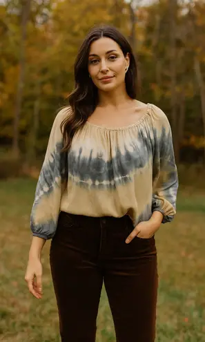 Club Monaco 100% Silk Tye Dye Blouse Flowy Small Earthy Fall Minimalist Boho