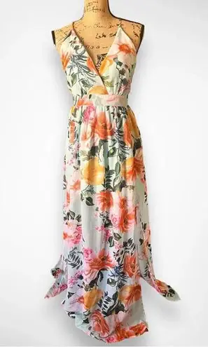 Revamped Women's Light Aqua Green Floral Maxi Dress XS | EUC