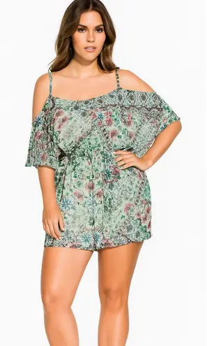 City Chic Romper Size 18 NWT Cold Shoulder Tropical Resort Summer Plus Curvy