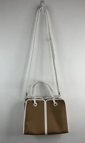 Kate Spade Sam Canvas Satchel Blazer Brown White Leather Trim Shoulder Bag Purse