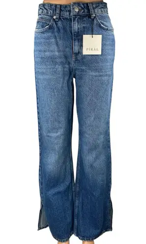 NEW Piral Women's Blue High Waisted Straight Bootcut Slit Denim Jeans Size M Size M