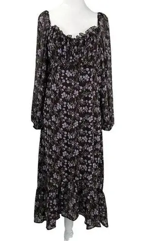 143 Story By Line Up Sz M Floral Maxi Brown Lavendor Front Slit Dress