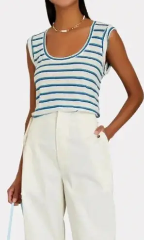 Veronica Beard Linen Arion Muscle Tank Sleeveless Stripe Shirt