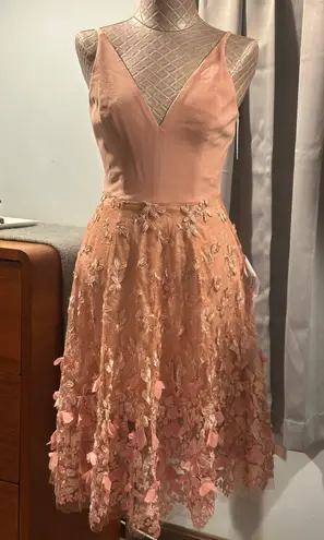 Dress the Population NWT Darleen V-neck Embroidered Cocktail Blush Dress Small