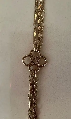 Triple 3 Strand Necklace with Intersecting Celtic Knot Stations Gold Tone