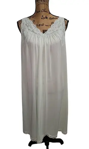 Shadowline Nightgown Lace Trim Sleeveless Long Maxi Lingerie Gown Large Green