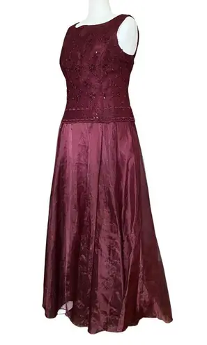 Vintage 90s Maroon Whimsigoth Prom Dress & Scarf XL Sequins A Line Vamp Romantic Purple