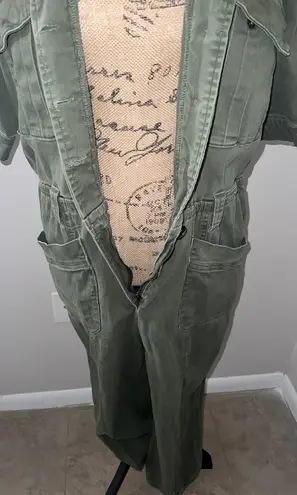 Democracy Olive Green Stretch Cotton Twill Jumpsuit