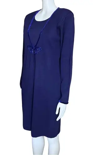 Vintage 80s 90s Blue Butterfly Beaded Sweater Dress Cardigan XS/S Grandmacore