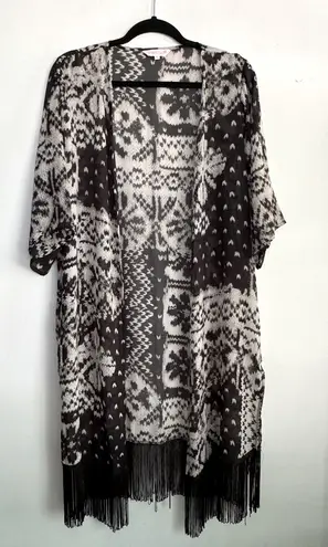 Butterfly by Matthew Williamson Open Front Caftan Kaftan Fringe Boho Size M Black Size M