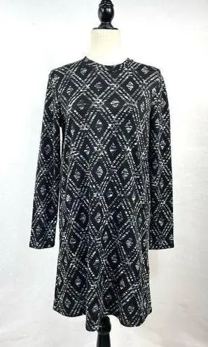Dex Crew Neck Long Sleeve Geometric Dress Size L Gray Size L