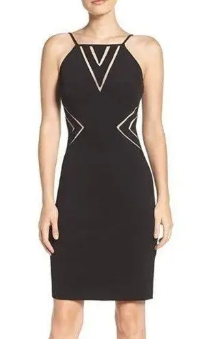 Aidan Mattox Dress 10 NWT Cutaway Crepe Halter Jersey Mesh Sheer Detail Illusion