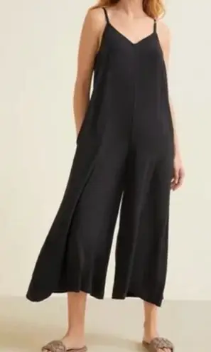 Garnet Hill Wide Leg Relaxed Fit Adjustable Strap Viscose Jumpsuit Black XS