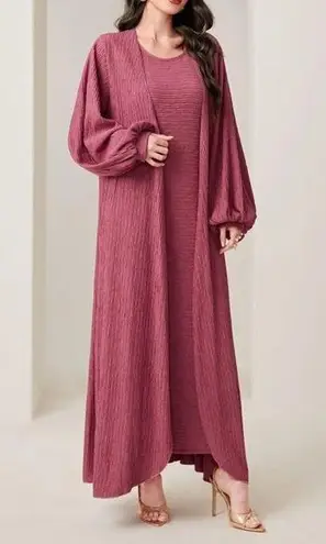Lantern Sleeve Open Front Coat & Dress. Rose/Red color. Size Medium.