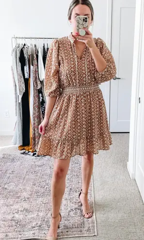 Shoshanna Neutral Tan Eyelet Mini Dress