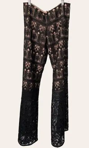 Alexis Black Nude Crochet Lace Wide Leg Palazzo Dress Pants Size M