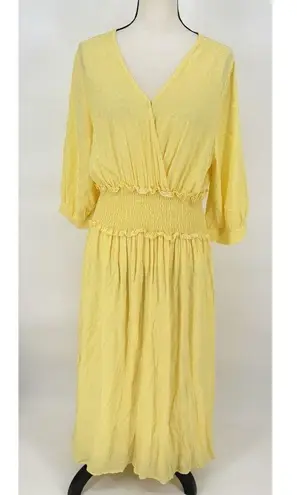 Elodie $99 Women's Yellow Half Sleeve Smocked Polka Dot Midi Dress Size XLarge