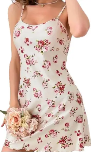 Boutique Cream White & Pink, Floral, Night Slip