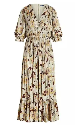 Polo Ralph Lauren Floral Pleated Satin Dress Sunflower Floral size 4 Cottage Cor
