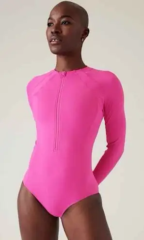 Athleta NWOT Sun Shield One Piece Rashguard Swimsuit Hot Pink Size S