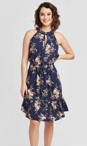 Xhilaration NWOT Navy Blue Floral Tie Neck Sleeveless Dress