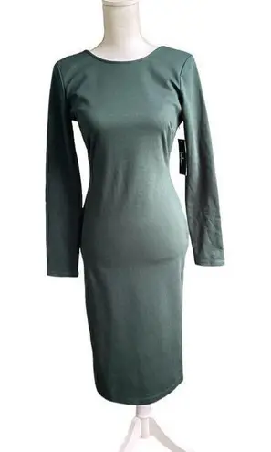 NWT Lulus Olive Green Open Back Long Sleeve Round Neck Dress Size L Party Knee L Size L
