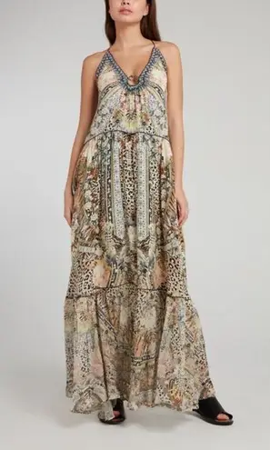 Camilla Moto Maiko U-Ring Floral Silk Maxi Dress XS Animal Metallic Australia