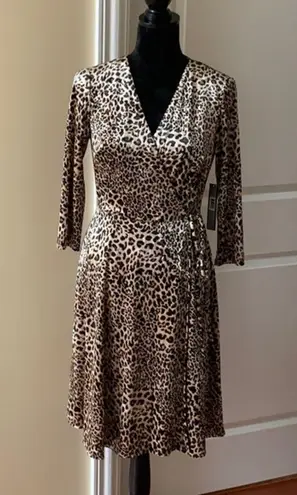 Tahari ....ladies leopard print faux wrap dress