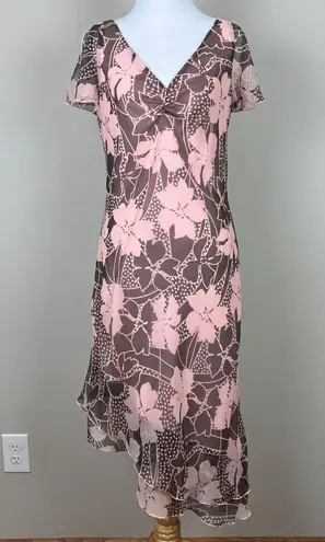 Faith Love & Passion Dress 6 Pink Taupe Floral Asymmetrical Flutter V