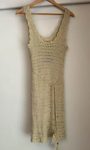 Lulus  XL Poolside Paradise Beige Tan Woven Crochet Mini Swim Cover-Up Mini Dress