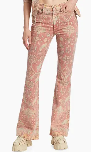 MOTHER Flared Jeans Women's Printed Bootcut Denim Orange Pink Pattern Size 27