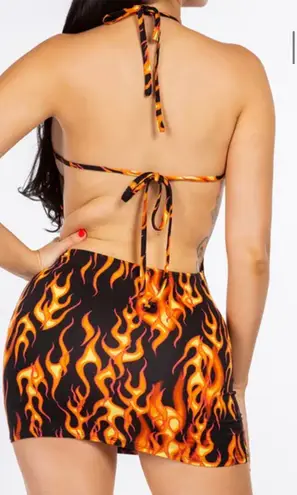 Bear Dance Fire Print With Open Back Mini Dress