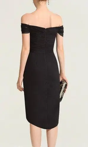 JJ's House Sheath Column Off Shoulder Asymmetrical Chiffon Cocktail Ruffle Dress Black 0