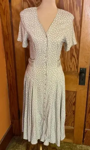 Vintage 80s Together Beige Floral Drop Waist Midi Dress Size 6