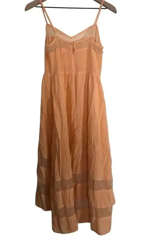 Vintage Nameless Peach Lightweight Delicate Lace Spaghetti Strap Midi Dress Orange