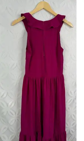 Saloni Suzi Ruffle Lace Trimmed Crinkled Gauze Maxi Size 6 Dress Magenta $625 Pink