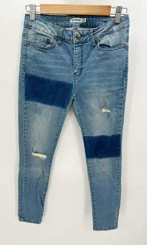 Stradivarius Blue Denim Patchwork Distressed Skinny Jeans Women's Size 6