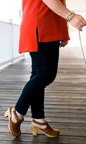 Sven Brown Nubuck Leather Wooden Halter Top High Heel Clog Sandals 36 5.5 6