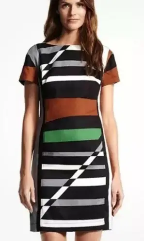 Derek Lam Linen Graphic Surf Parrot Cocktail Dress Stripe Sheath Mini Size 12