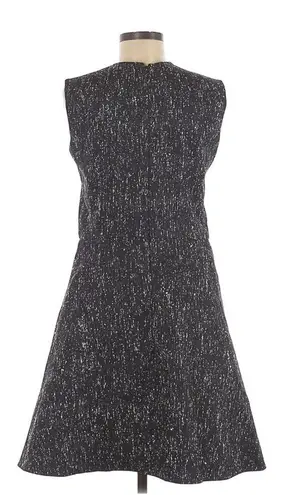 Adeam Dress 8 Fit & Flare Virgin Wool Paint Splatter Zipper Navy Blue Side Panel