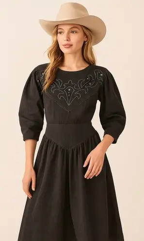 PG Collections Western Style Black Denim Dress with White Embroidery Size 10