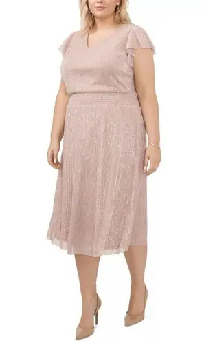 Womens midi Dress blush Pink 1X flutter sleeves MSK