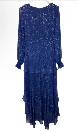 Hutch Molly Gown Navy Gold Sparkly Chiffon Ruffled Tiered Maxi Dress Sz 2