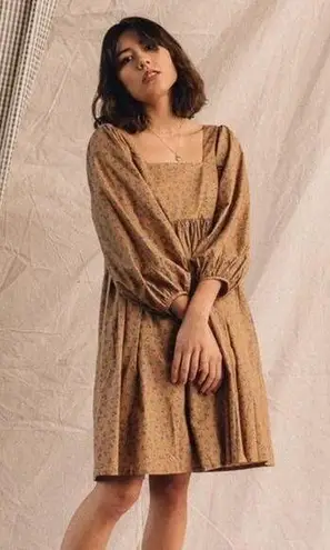 JUST FEMALE Merle Tent Cotton Square Neck Brown Floral Print Dress Extra Small Size XS