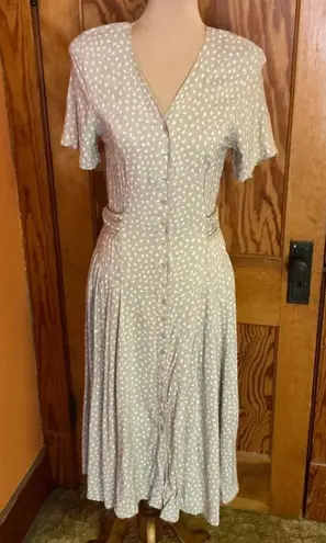 Vintage 80s Together Beige Floral Drop Waist Midi Dress Size 6