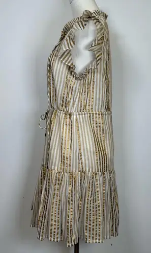 Oliphant Design 100% Cotton Gold Stripe Flutter Sleeve Dress Women’s Size Small